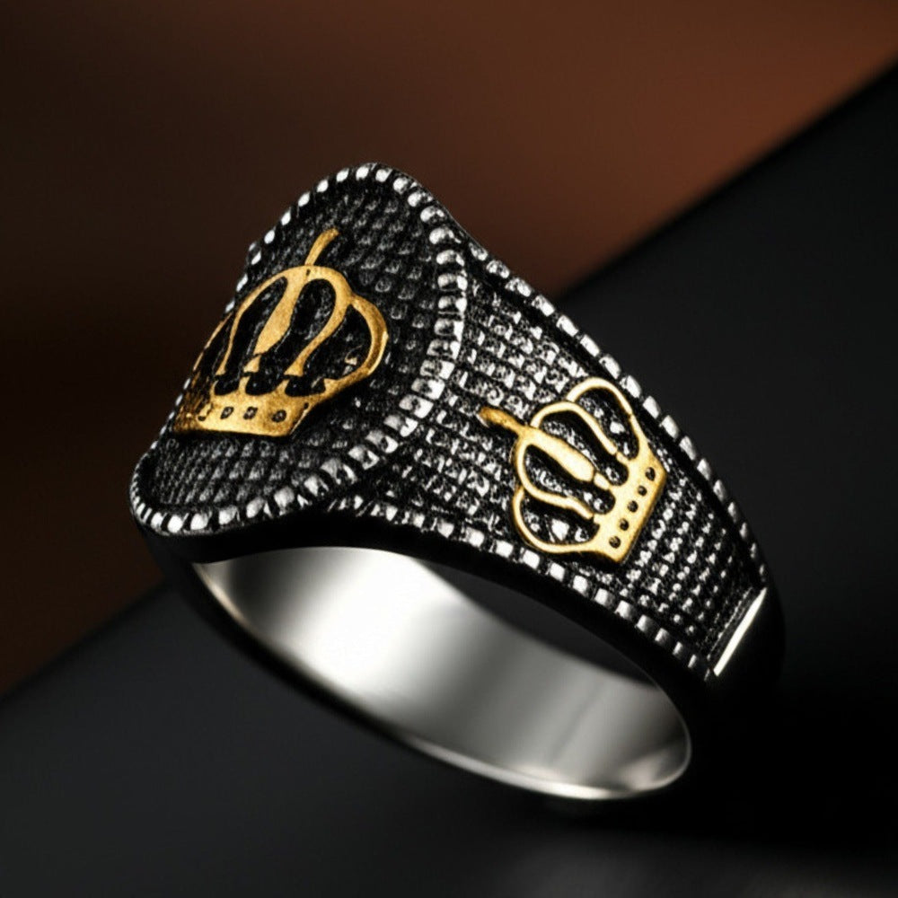 THE MEN THING Rings Royal Series - CROWNCLAD RING - Pure Stainless Steel Men’s Steel-Gold-Plated Ring – Statement Luxury Jewelry (Size : 20-22-24-27)