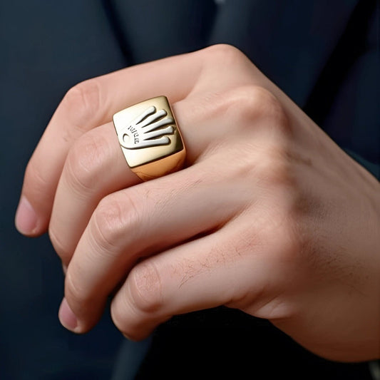 THE MEN THING Rings Royal Series - CROWNCRAFT RING - Pure Stainless Steel Men’s Rose Gold-Plated Ring – Statement Luxury Jewelry (Size : 19-21-24)