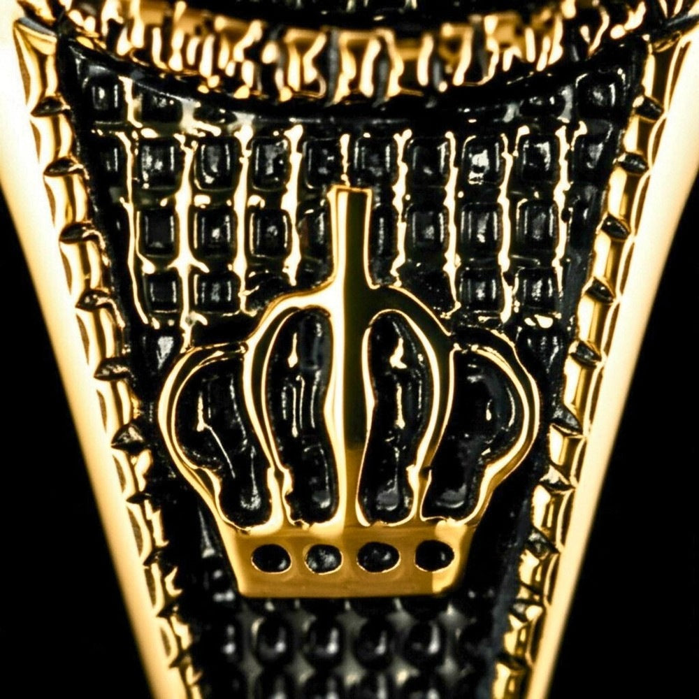 THE MEN THING Rings Royal Series - CROWNEL RING - Pure Stainless Steel Men’s Gold-Plated Ring – Statement Luxury Jewelry (Size : 20-23-25)