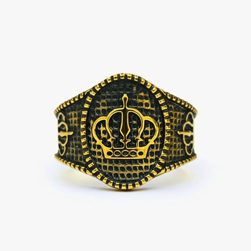 THE MEN THING Rings Royal Series - CROWNEL RING - Pure Stainless Steel Men’s Gold-Plated Ring – Statement Luxury Jewelry (Size : 20-23-25)