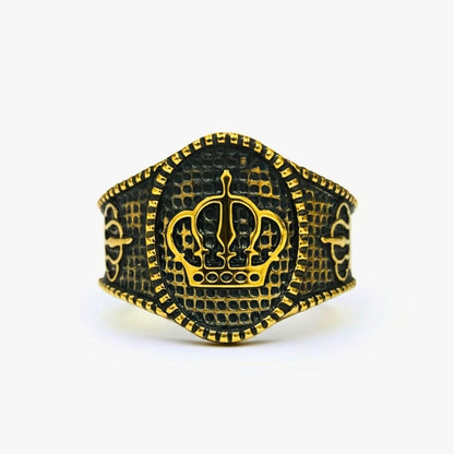 THE MEN THING Rings Royal Series - CROWNEL RING - Pure Stainless Steel Men’s Gold-Plated Ring – Statement Luxury Jewelry (Size : 20-23-25)