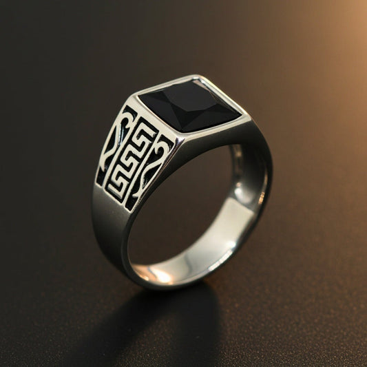 THE MEN THING Rings Royal Series - DARK BASTION RING - Pure Stainless Steel Men’s Steel-Plated Ring – Statement Luxury Jewelry (Size : 15-19-20-23-27-31)