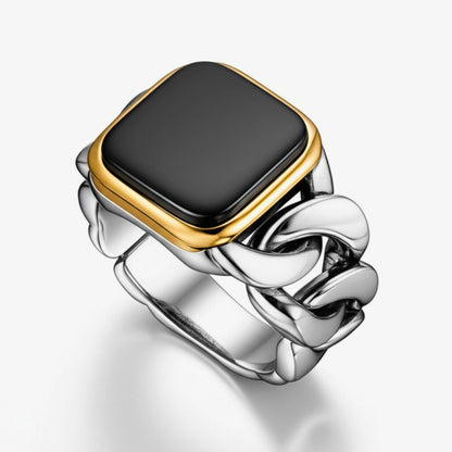 THE MEN THING Rings Royal Series - DARK ENCLAVE RING - Pure Stainless Steel Men’s Steel-Gold-Plated Ring – Statement Luxury Jewelry (Size : 19-22-24)