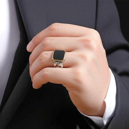 THE MEN THING Rings Royal Series - DARK ENCLAVE RING - Pure Stainless Steel Men’s Steel-Gold-Plated Ring – Statement Luxury Jewelry (Size : 19-22-24)