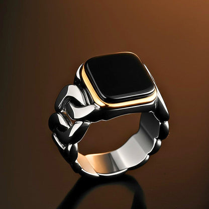 THE MEN THING Rings Royal Series - DARK ENCLAVE RING - Pure Stainless Steel Men’s Steel-Gold-Plated Ring – Statement Luxury Jewelry (Size : 19-22-24)