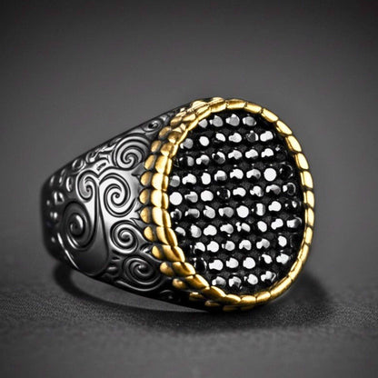 THE MEN THING Rings Royal Series - DARK HALO RING - Pure Stainless Steel Men’s Steel-Plated Black-Gold Ring – Statement Luxury Jewelry (Size : 19-22-24)