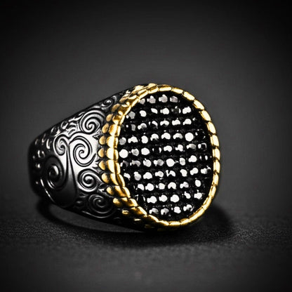 THE MEN THING Rings Royal Series - DARK HALO RING - Pure Stainless Steel Men’s Steel-Plated Black-Gold Ring – Statement Luxury Jewelry (Size : 19-22-24)