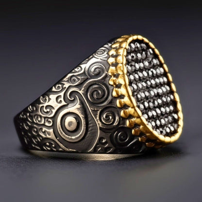 THE MEN THING Rings Royal Series - DARK HALO RING - Pure Stainless Steel Men’s Steel-Plated Black-Gold Ring – Statement Luxury Jewelry (Size : 19-22-24)