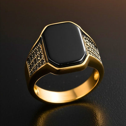 THE MEN THING Rings Royal Series - DARK REIGN RING - Pure Stainless Steel Men’s Gold-Plated Ring – Statement Luxury Jewelry (Size : 16-23-27)