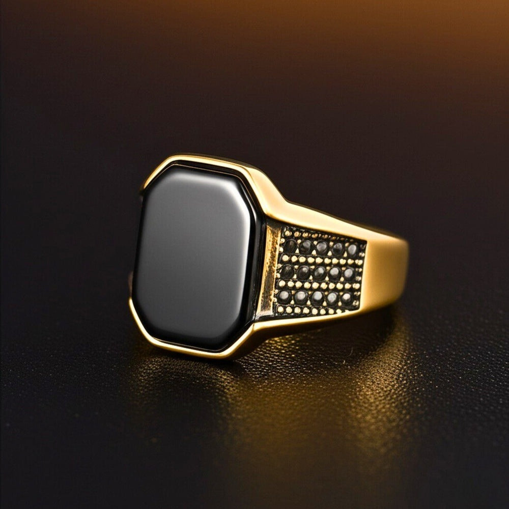 THE MEN THING Rings Royal Series - DARK REIGN RING - Pure Stainless Steel Men’s Gold-Plated Ring – Statement Luxury Jewelry (Size : 16-23-27)