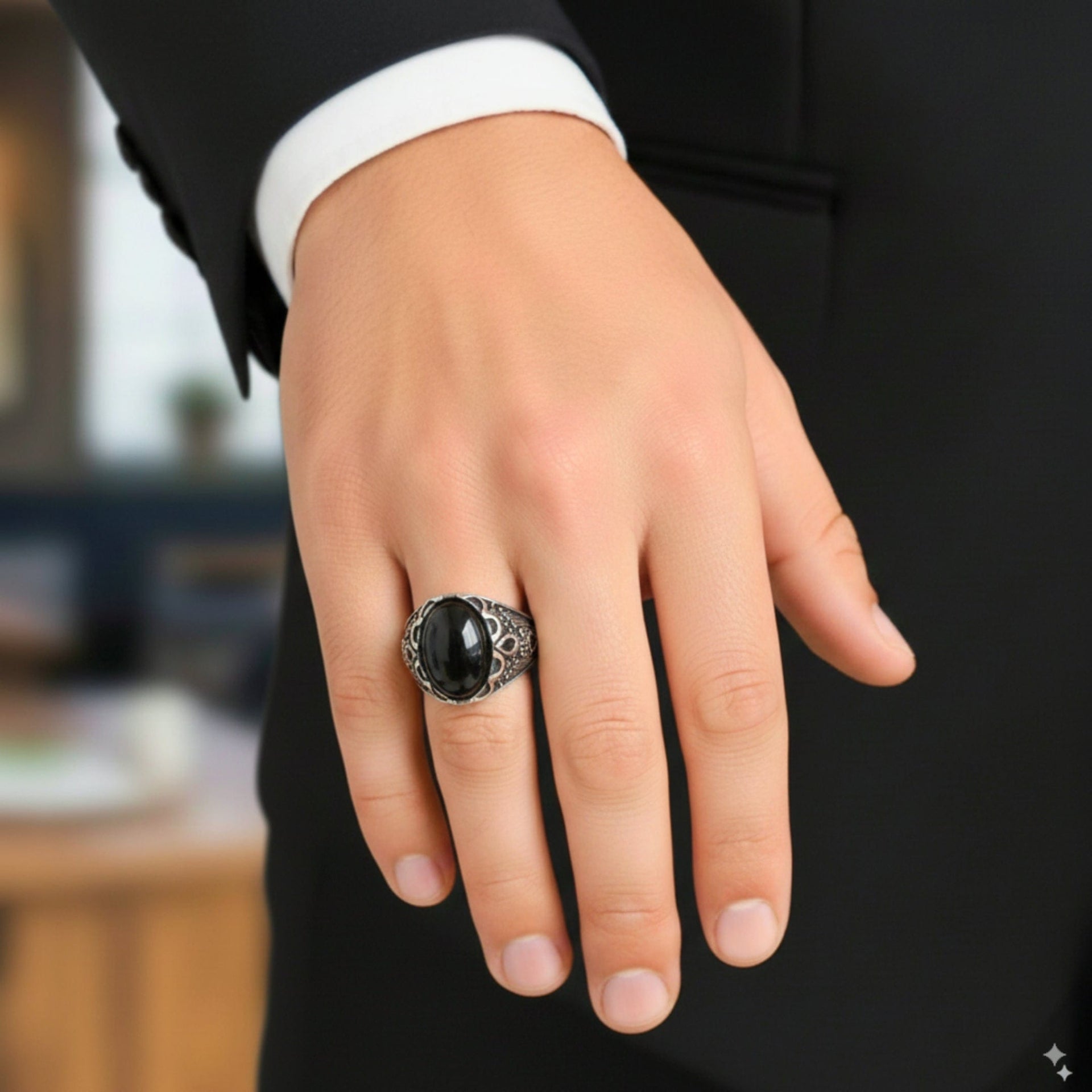 THE MEN THING Rings Royal Series - DARK SOVEREIGN RING - Pure Stainless Steel Men’s Gold-Plated Ring – Statement Luxury Jewelry (Size : 16-17-21-22-26-27)