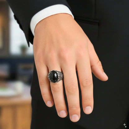 THE MEN THING Rings Royal Series - DARK SOVEREIGN RING - Pure Stainless Steel Men’s Gold-Plated Ring – Statement Luxury Jewelry (Size : 16-17-21-22-26-27)