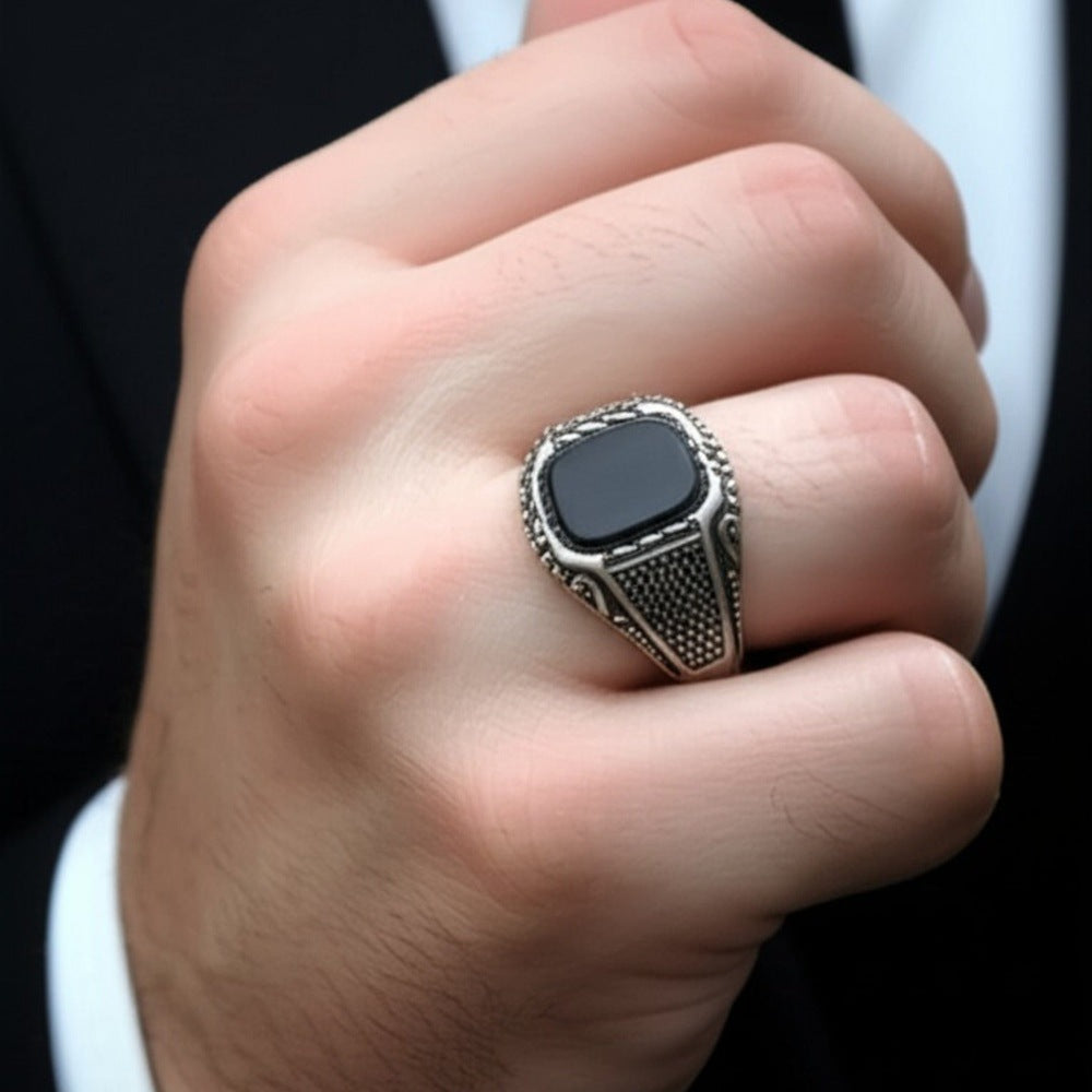 THE MEN THING Rings Royal Series - DARKSTEEL EMBLEM RING - Pure Stainless Steel Men’s Steel-Plated Ring – Statement Luxury Jewelry (Size : 16-17-21-22-27)