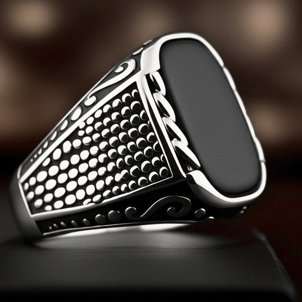 THE MEN THING Rings Royal Series - DARKSTEEL EMBLEM RING - Pure Stainless Steel Men’s Steel-Plated Ring – Statement Luxury Jewelry (Size : 16-17-21-22-27)