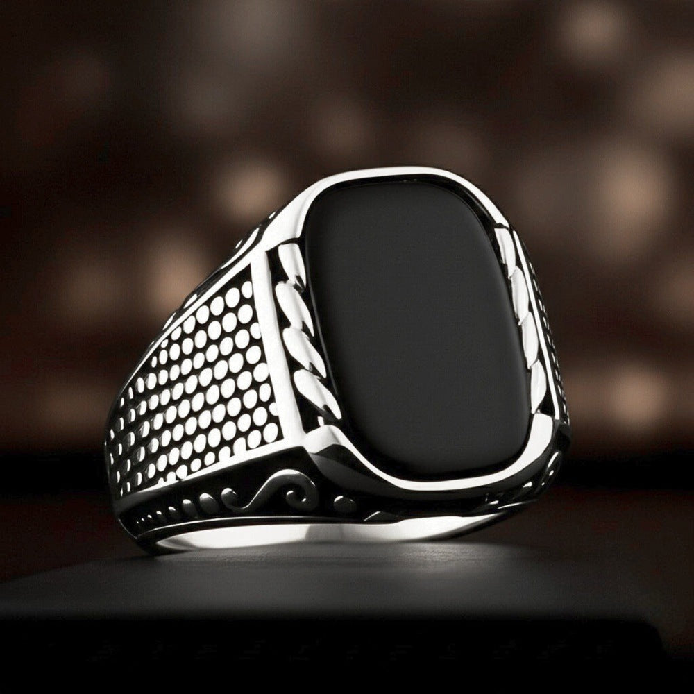 THE MEN THING Rings Royal Series - DARKSTEEL EMBLEM RING - Pure Stainless Steel Men’s Steel-Plated Ring – Statement Luxury Jewelry (Size : 16-17-21-22-27)