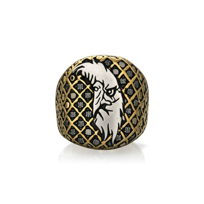 THE MEN THING Rings Royal Series - DOMINION RUNE RING - Pure Stainless Steel Men’s Gold-Plated Ring – Statement Luxury Jewelry (Size : 19-22-24-27)
