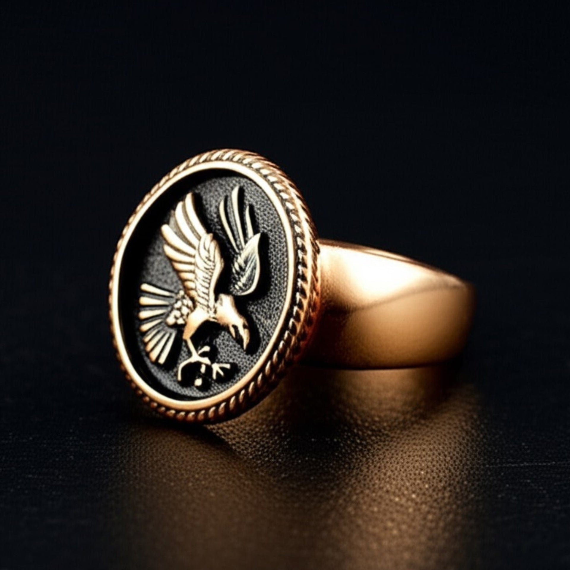 THE MEN THING Rings Royal Series - EAGLE OF AEGIS RING - Pure Stainless Steel Men’s Rose Gold-Plated Ring – Statement Luxury Jewelry (Size : 19-21-24)