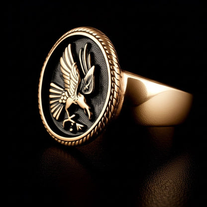 THE MEN THING Rings Royal Series - EAGLE OF AEGIS RING - Pure Stainless Steel Men’s Rose Gold-Plated Ring – Statement Luxury Jewelry (Size : 19-21-24)