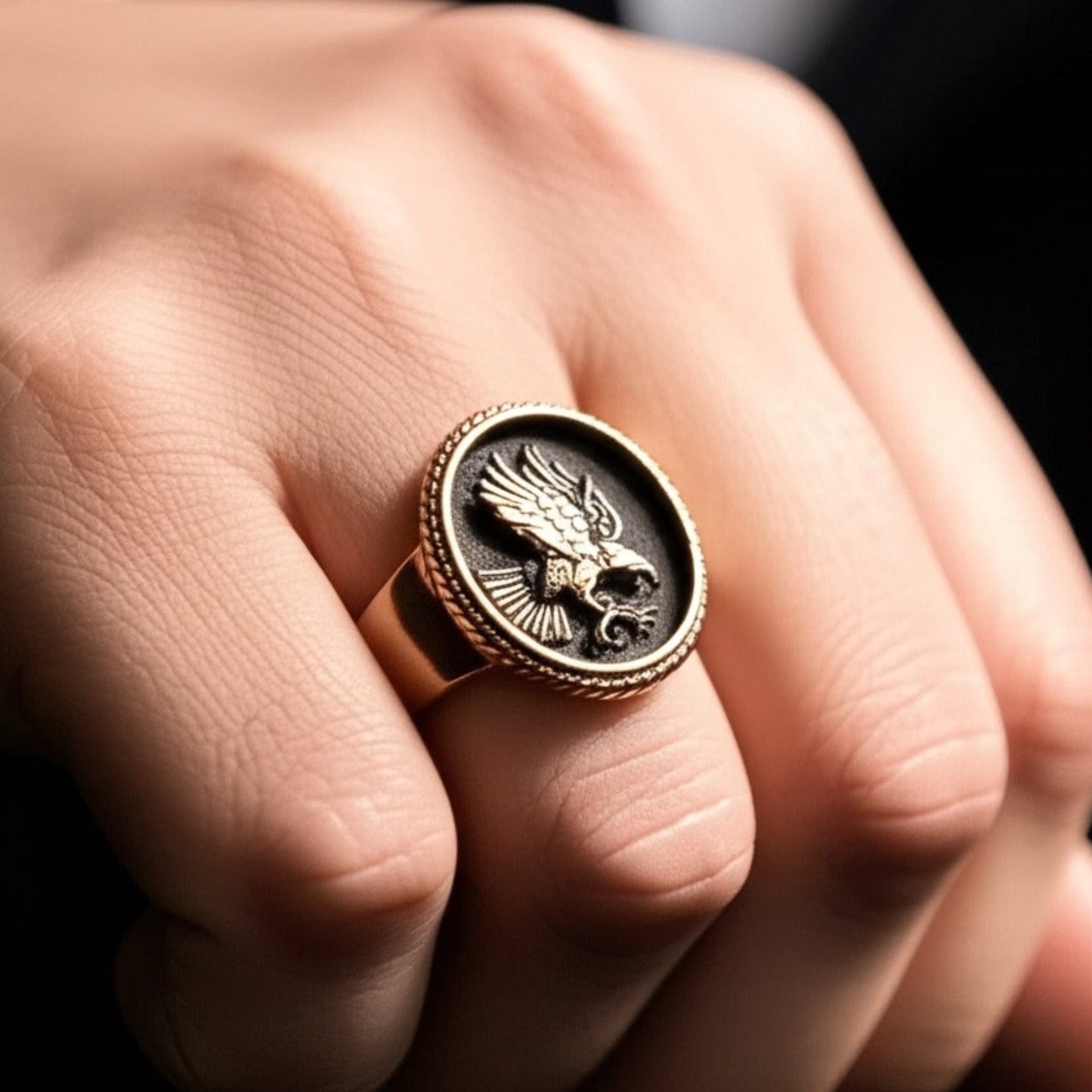 THE MEN THING Rings Royal Series - EAGLE OF AEGIS RING - Pure Stainless Steel Men’s Rose Gold-Plated Ring – Statement Luxury Jewelry (Size : 19-21-24)