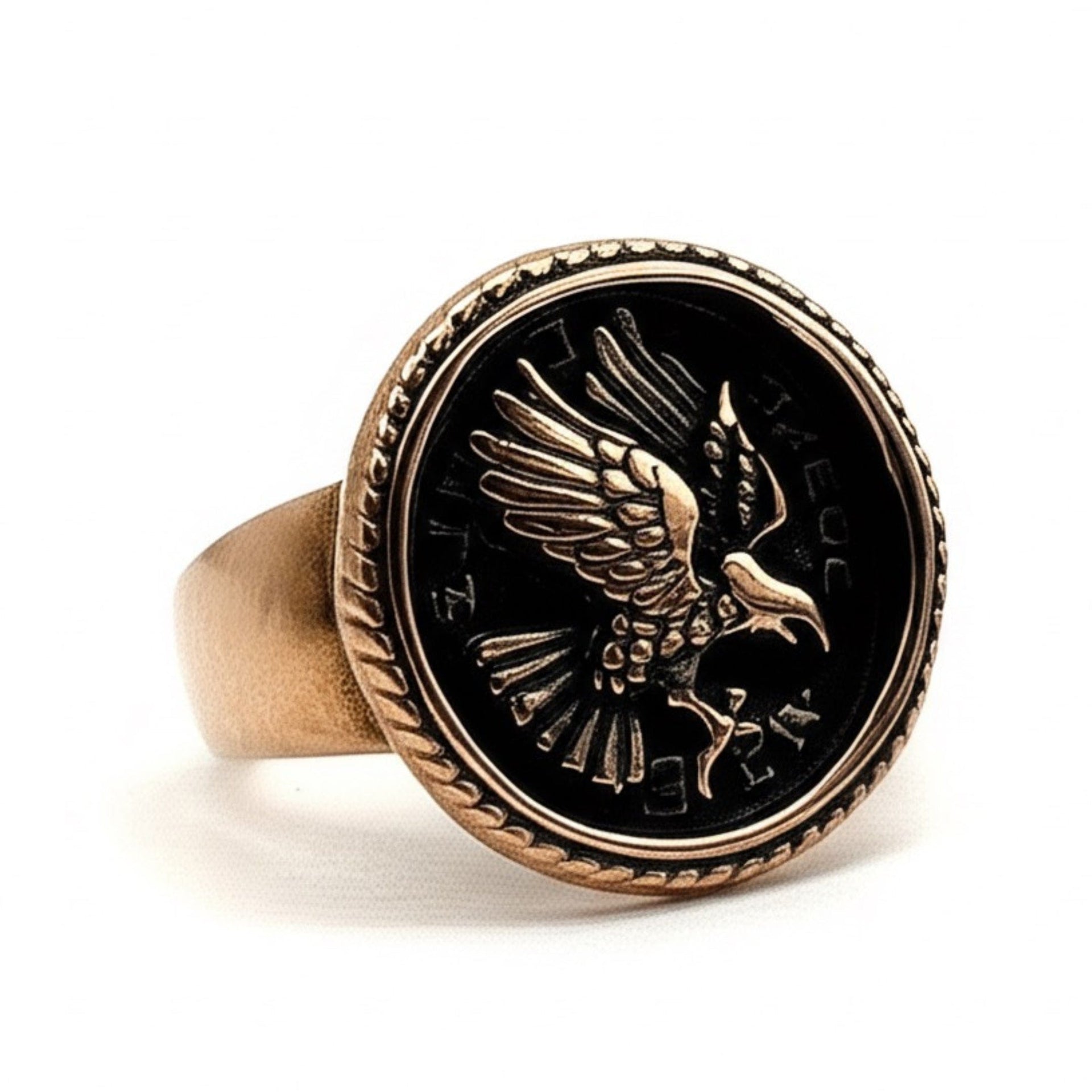 THE MEN THING Rings Royal Series - EAGLE OF AEGIS RING - Pure Stainless Steel Men’s Rose Gold-Plated Ring – Statement Luxury Jewelry (Size : 19-21-24)