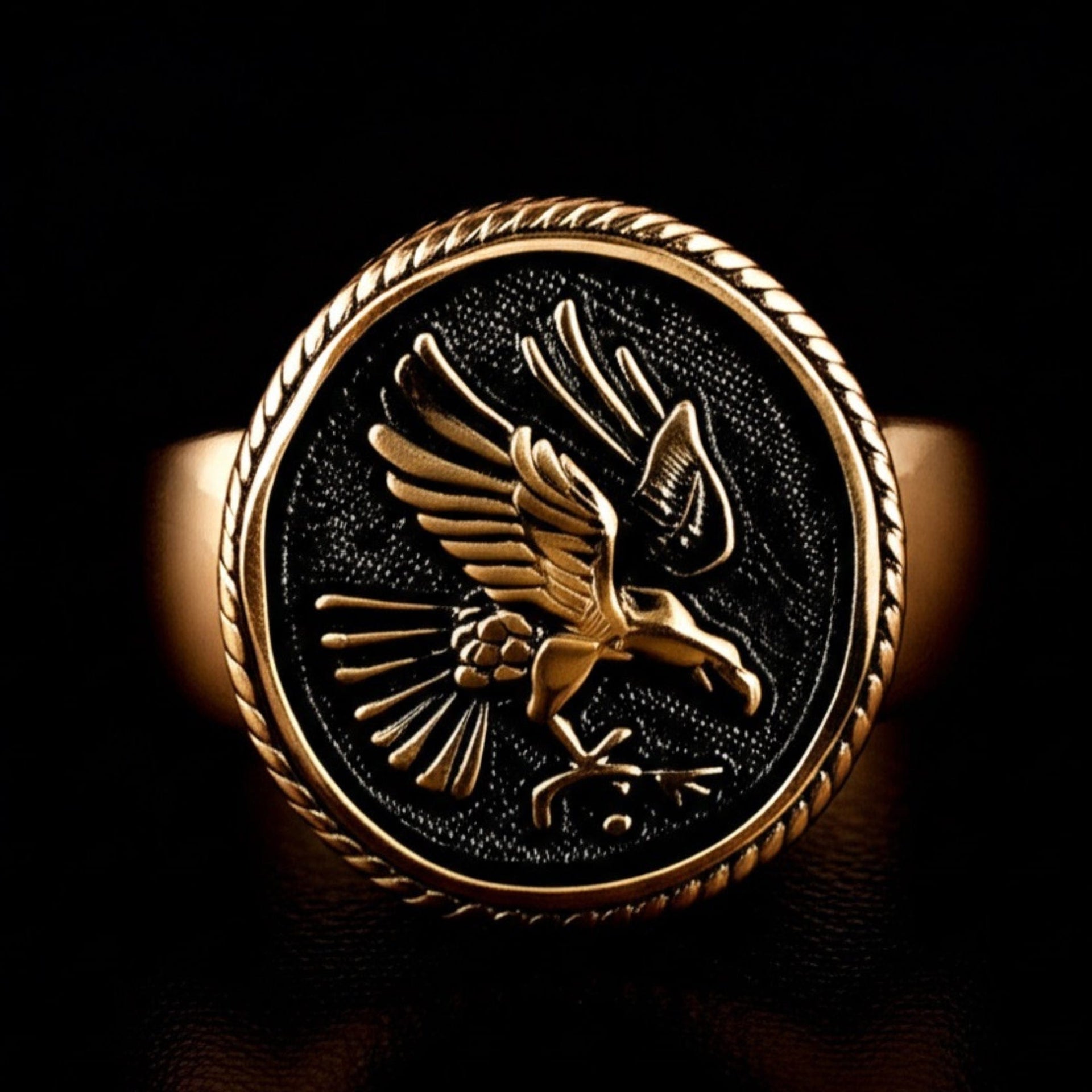 THE MEN THING Rings Royal Series - EAGLE OF AEGIS RING - Pure Stainless Steel Men’s Rose Gold-Plated Ring – Statement Luxury Jewelry (Size : 19-21-24)