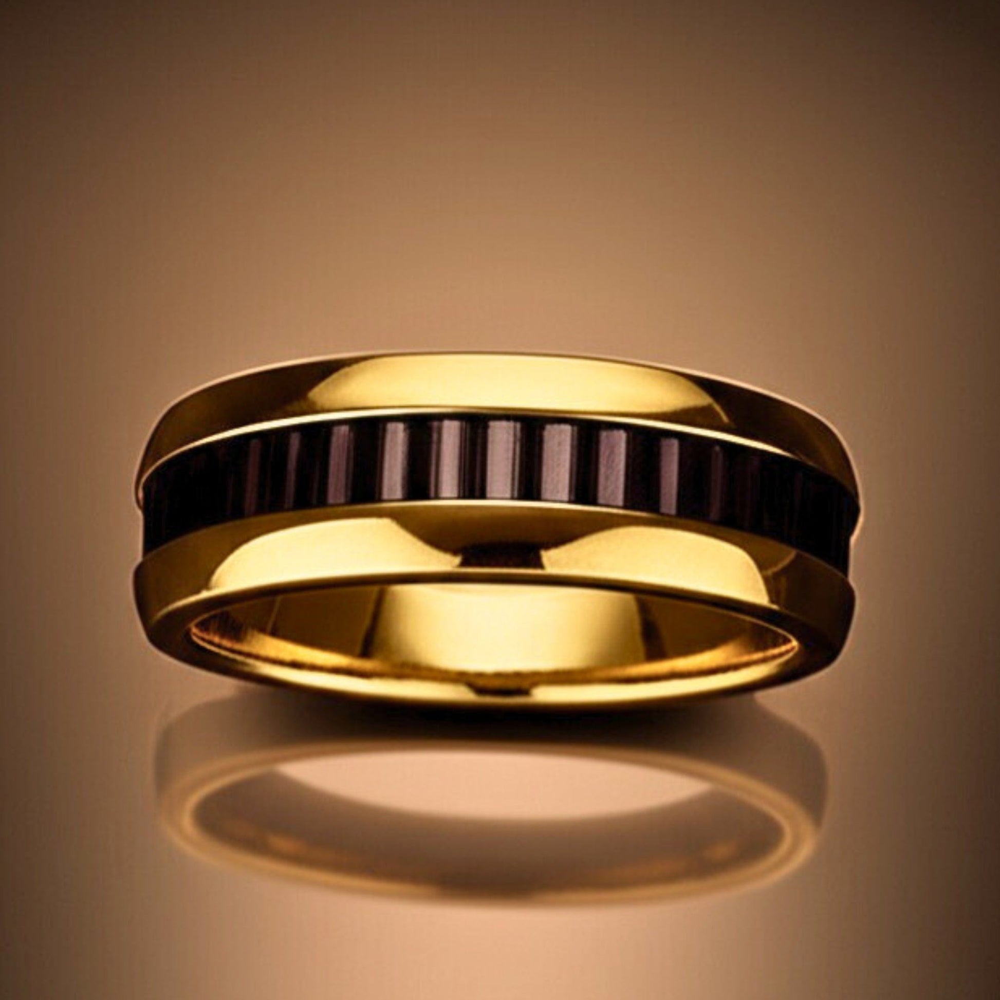 THE MEN THING Rings Royal Series - ECLIPSE BAND RING - Pure Stainless Steel Men’s Gold-Black-Plated Ring – Statement Luxury Jewelry (Size : 19-22-24)