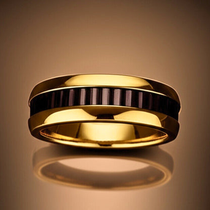 THE MEN THING Rings Royal Series - ECLIPSE BAND RING - Pure Stainless Steel Men’s Gold-Black-Plated Ring – Statement Luxury Jewelry (Size : 19-22-24)