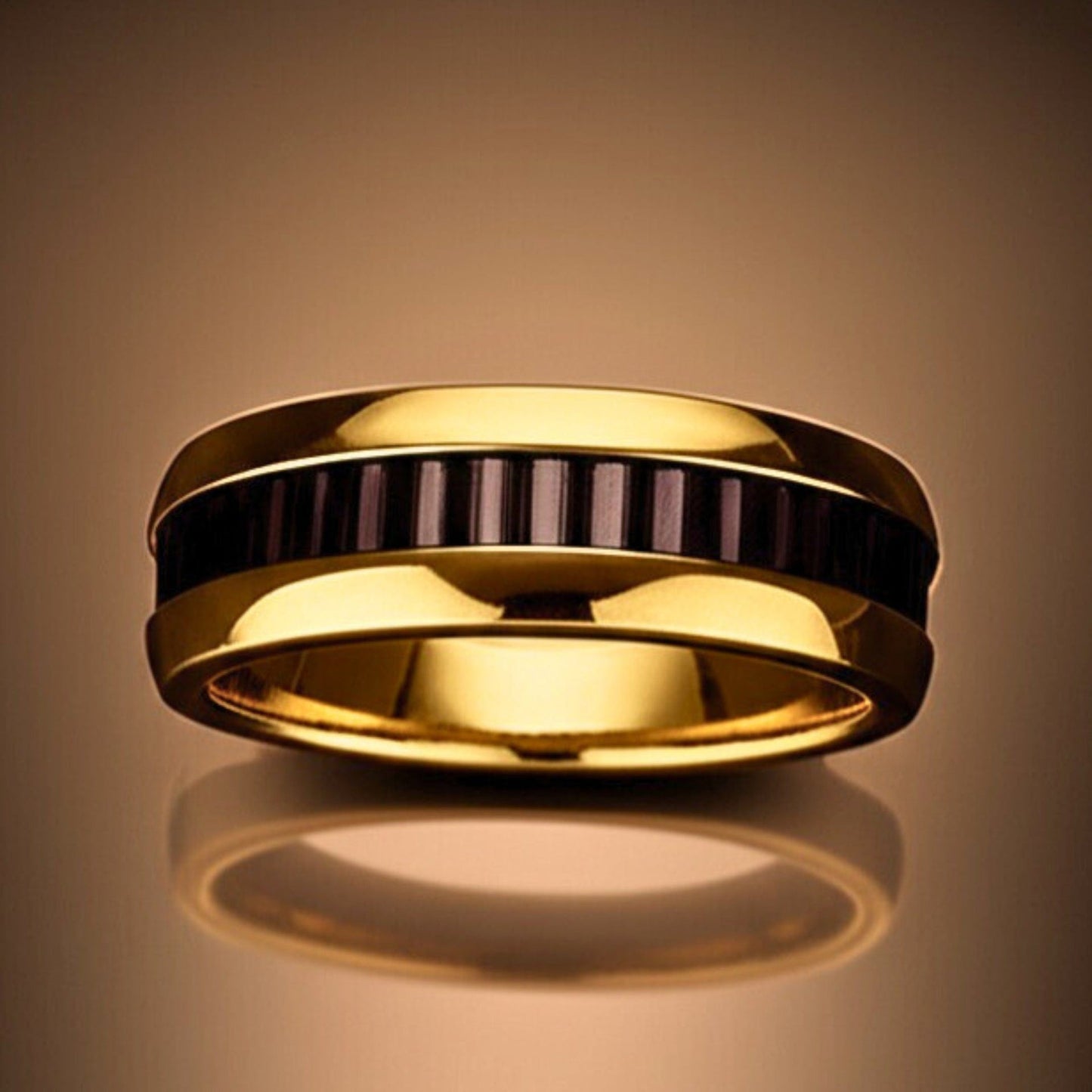 THE MEN THING Rings Royal Series - ECLIPSE BAND RING - Pure Stainless Steel Men’s Gold-Black-Plated Ring – Statement Luxury Jewelry (Size : 19-22-24)