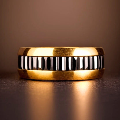 THE MEN THING Rings Royal Series - ECLIPSE BAND RING - Pure Stainless Steel Men’s Gold-Black-Plated Ring – Statement Luxury Jewelry (Size : 19-22-24)