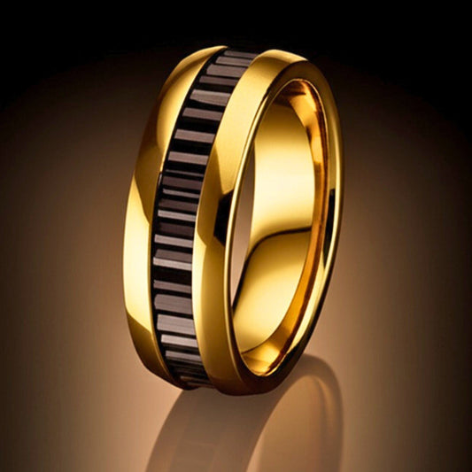 THE MEN THING Rings Royal Series - ECLIPSE BAND RING - Pure Stainless Steel Men’s Gold-Black-Plated Ring – Statement Luxury Jewelry (Size : 19-22-24)