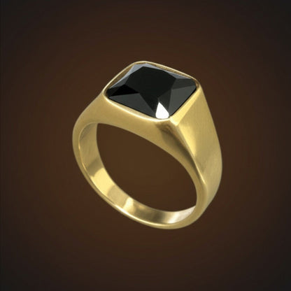 THE MEN THING Rings Royal Series - ECLIPSE MAJESTY RING - Pure Stainless Steel Men’s Gold-Plated Ring – Statement Luxury Jewelry (Size : 16-17-18-22-26-27)