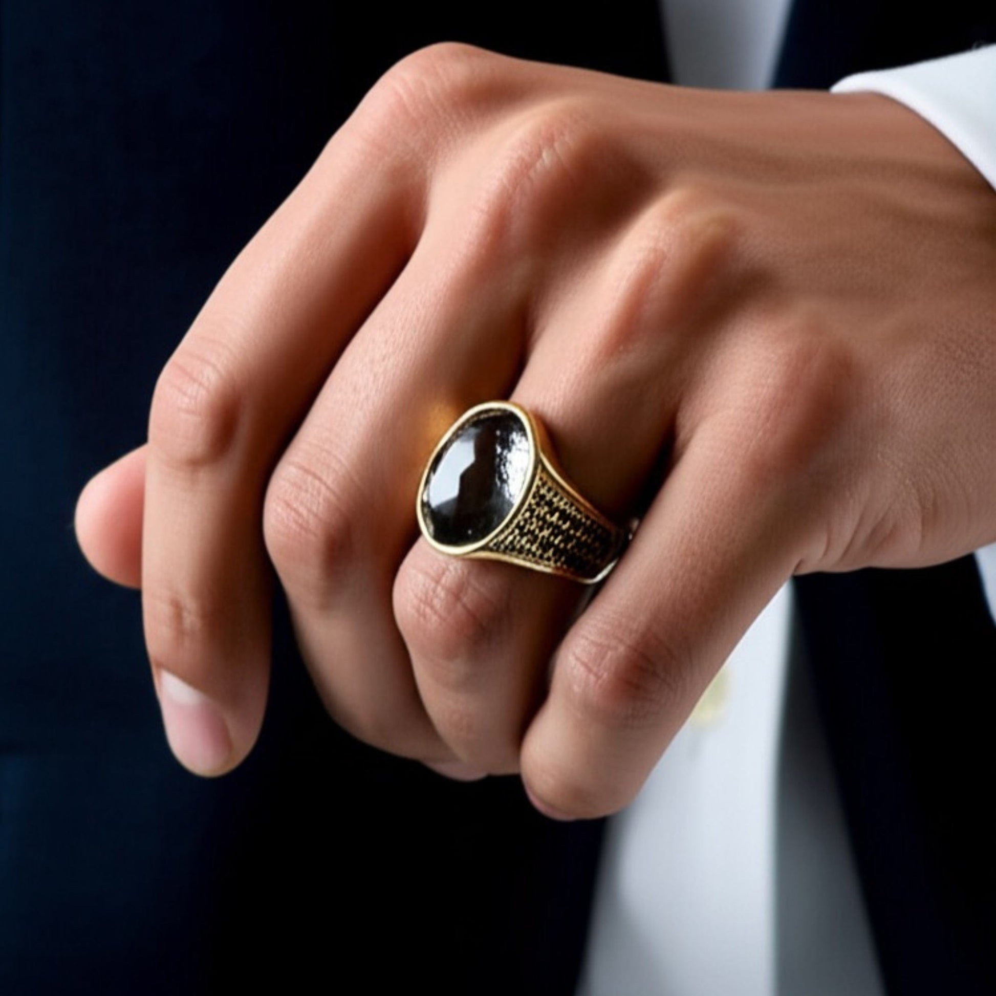 THE MEN THING Rings Royal Series - ECLIPSIAN RING - Pure Stainless Steel Men’s Gold-Plated Ring – Statement Luxury Jewelry (Size : 16-19-22-24-27)