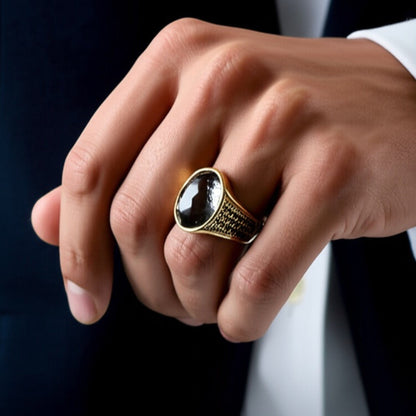 THE MEN THING Rings Royal Series - ECLIPSIAN RING - Pure Stainless Steel Men’s Gold-Plated Ring – Statement Luxury Jewelry (Size : 16-19-22-24-27)