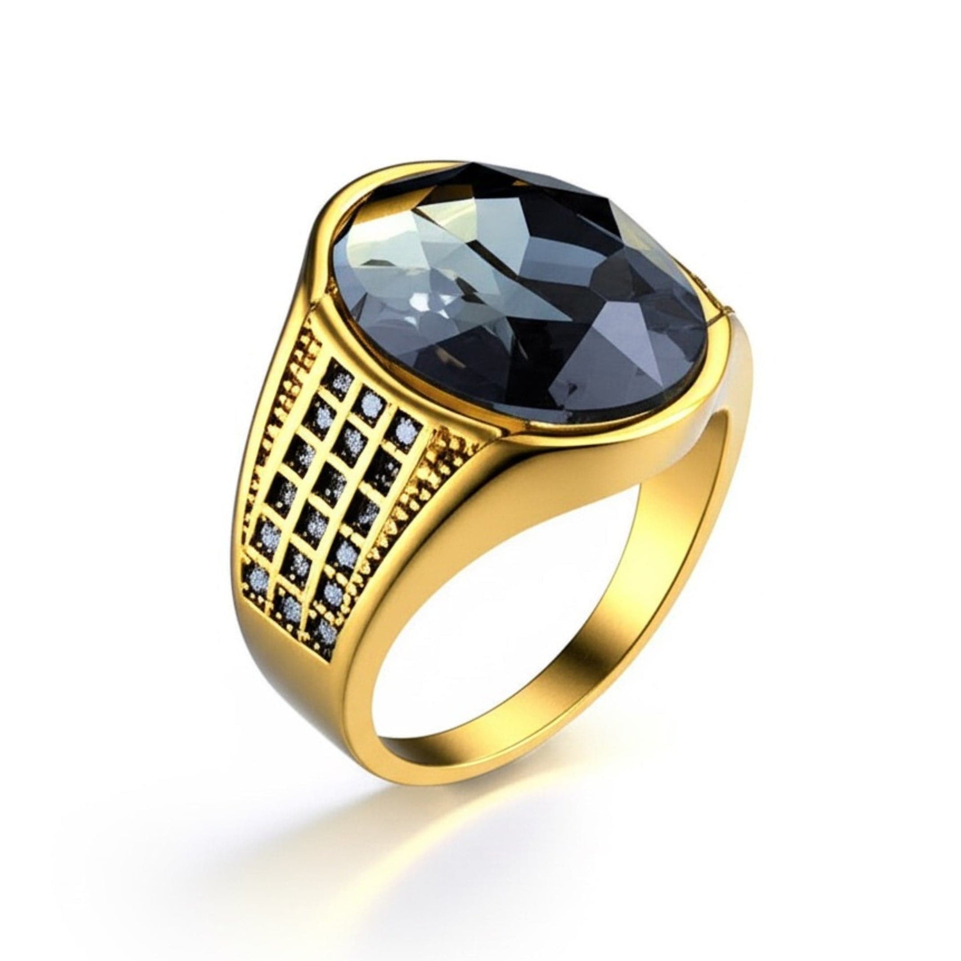 THE MEN THING Rings Royal Series - ECLIPSIAN RING - Pure Stainless Steel Men’s Gold-Plated Ring – Statement Luxury Jewelry (Size : 16-19-22-24-27)
