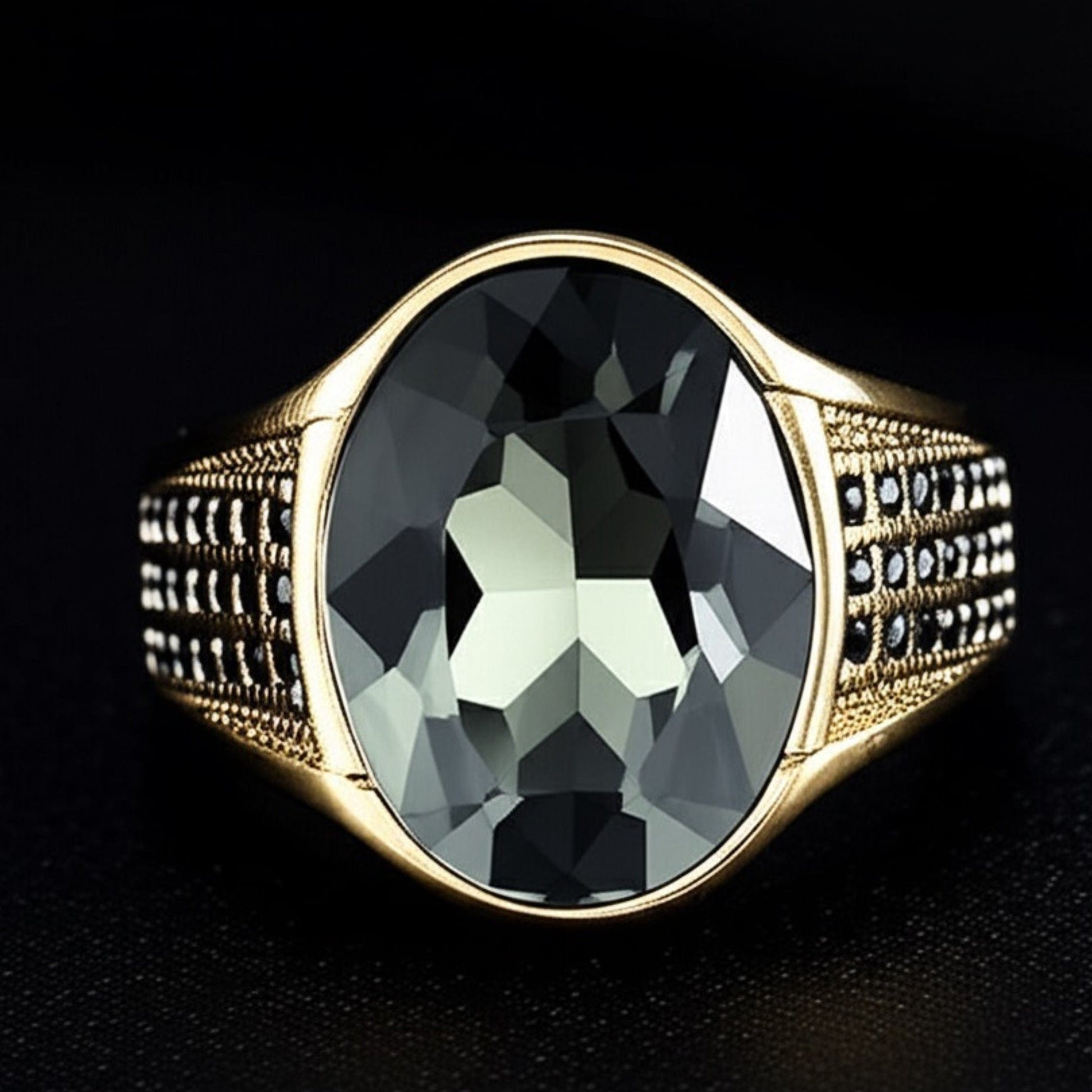 THE MEN THING Rings Royal Series - ECLIPSIAN RING - Pure Stainless Steel Men’s Gold-Plated Ring – Statement Luxury Jewelry (Size : 16-19-22-24-27)