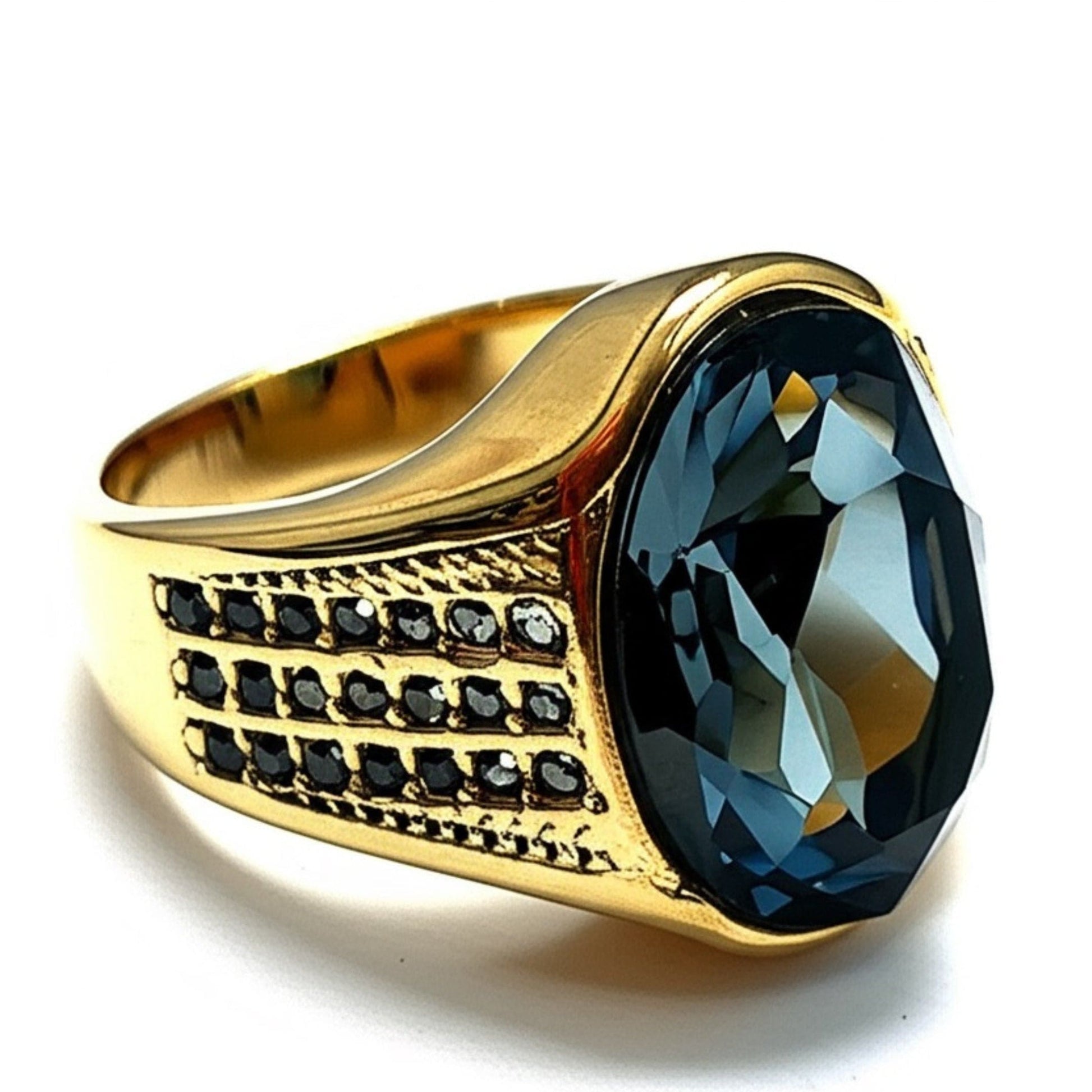 THE MEN THING Rings Royal Series - ECLIPSIAN RING - Pure Stainless Steel Men’s Gold-Plated Ring – Statement Luxury Jewelry (Size : 16-19-22-24-27)