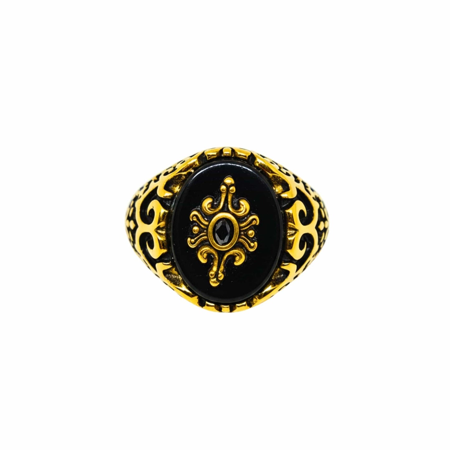 THE MEN THING Rings Royal Series - ETERNAL CREST RING - Pure Stainless Steel Men’s Gold-Plated Ring – Statement Luxury Jewelry (Size : 16-21-22-25-26-27)