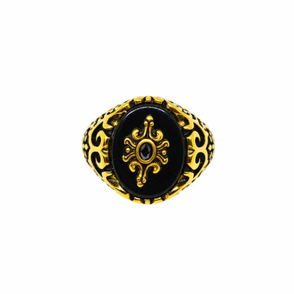 THE MEN THING Rings Royal Series - ETERNAL CREST RING - Pure Stainless Steel Men’s Gold-Plated Ring – Statement Luxury Jewelry (Size : 16-21-22-25-26-27)