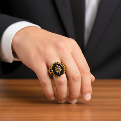 THE MEN THING Rings Royal Series - ETERNAL CREST RING - Pure Stainless Steel Men’s Gold-Plated Ring – Statement Luxury Jewelry (Size : 16-21-22-25-26-27)