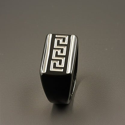 THE MEN THING Rings Royal Series - EZARO RING - Pure Stainless Steel Men’s Black-White Shell-Plated Ring – Statement Luxury Jewelry (Size : 18-21-23)