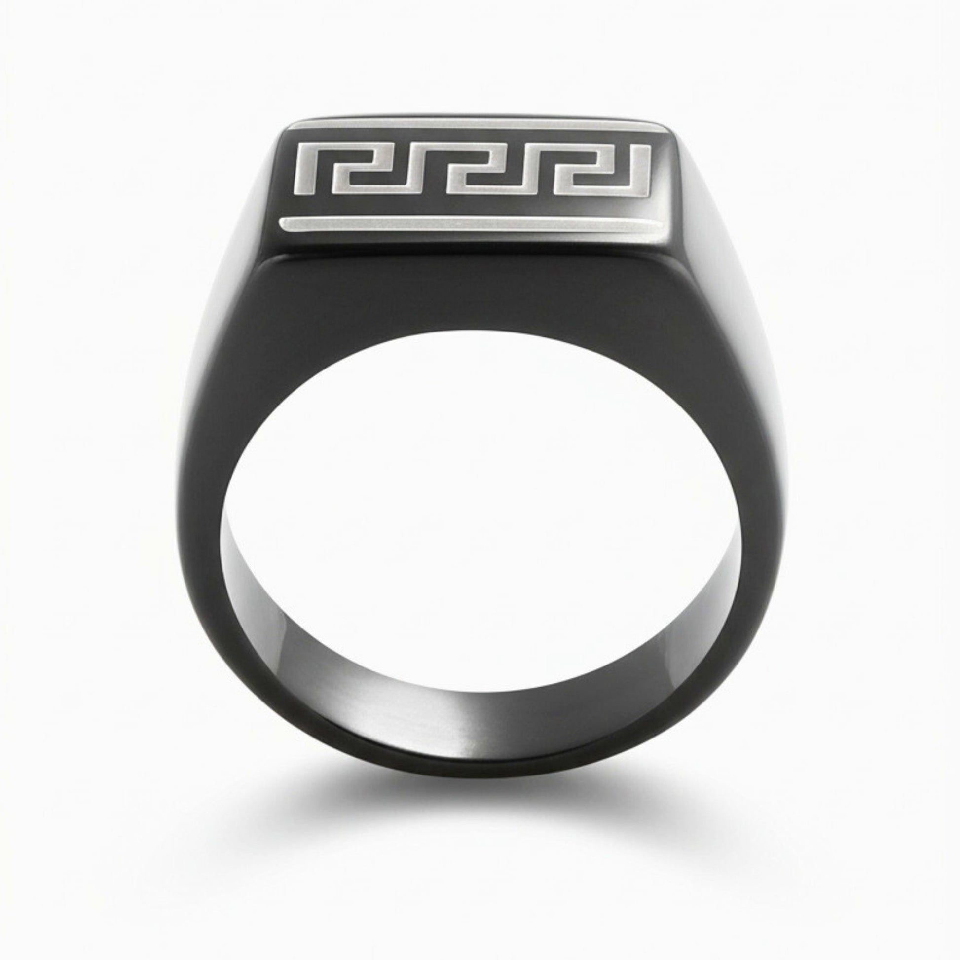 THE MEN THING Rings Royal Series - EZARO RING - Pure Stainless Steel Men’s Black-White Shell-Plated Ring – Statement Luxury Jewelry (Size : 18-21-23)