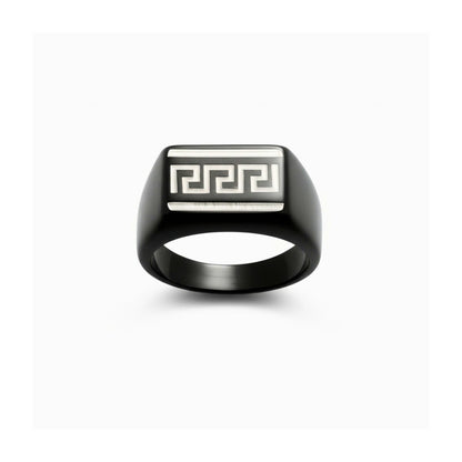 THE MEN THING Rings Royal Series - EZARO RING - Pure Stainless Steel Men’s Black-White Shell-Plated Ring – Statement Luxury Jewelry (Size : 18-21-23)