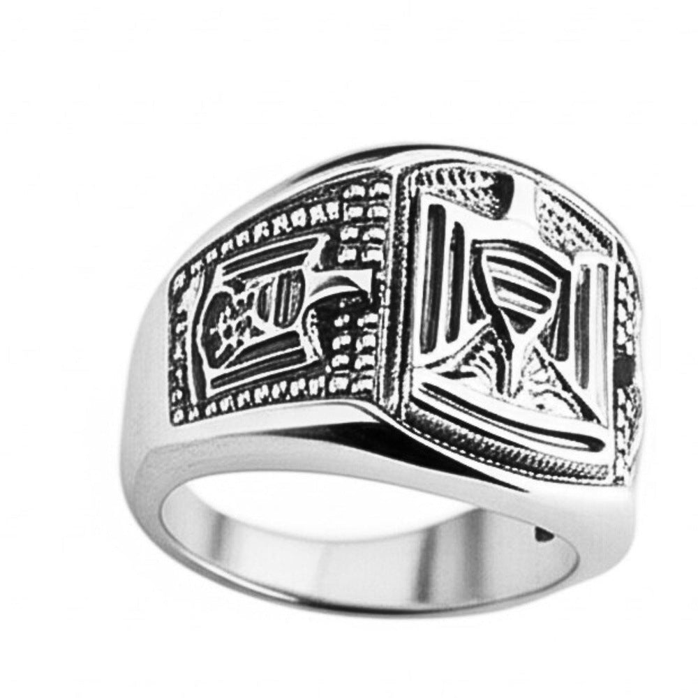 THE MEN THING Rings Royal Series - FALCRON SHIELD RING - Pure Stainless Steel Men’s Steel-Plated Ring – Statement Luxury Jewelry (Size : 19-21-24)