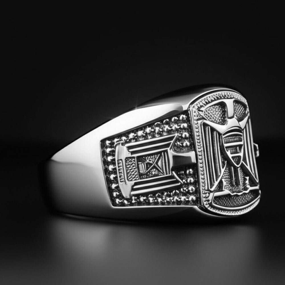 THE MEN THING Rings Royal Series - FALCRON SHIELD RING - Pure Stainless Steel Men’s Steel-Plated Ring – Statement Luxury Jewelry (Size : 19-21-24)