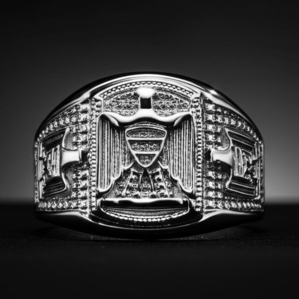 THE MEN THING Rings Royal Series - FALCRON SHIELD RING - Pure Stainless Steel Men’s Steel-Plated Ring – Statement Luxury Jewelry (Size : 19-21-24)