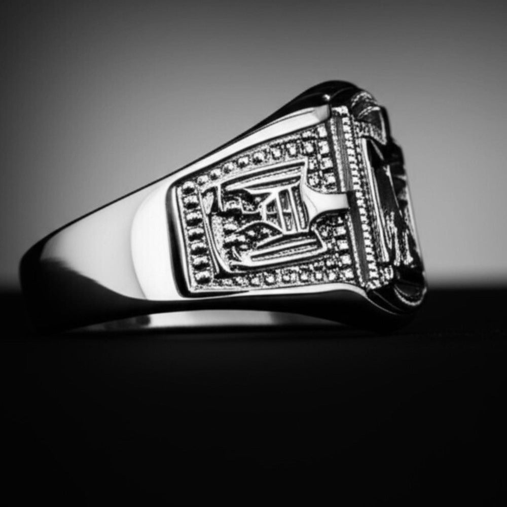 THE MEN THING Rings Royal Series - FALCRON SHIELD RING - Pure Stainless Steel Men’s Steel-Plated Ring – Statement Luxury Jewelry (Size : 19-21-24)