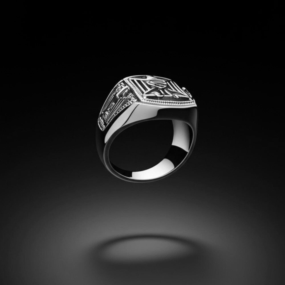 THE MEN THING Rings Royal Series - FALCRON SHIELD RING - Pure Stainless Steel Men’s Steel-Plated Ring – Statement Luxury Jewelry (Size : 19-21-24)