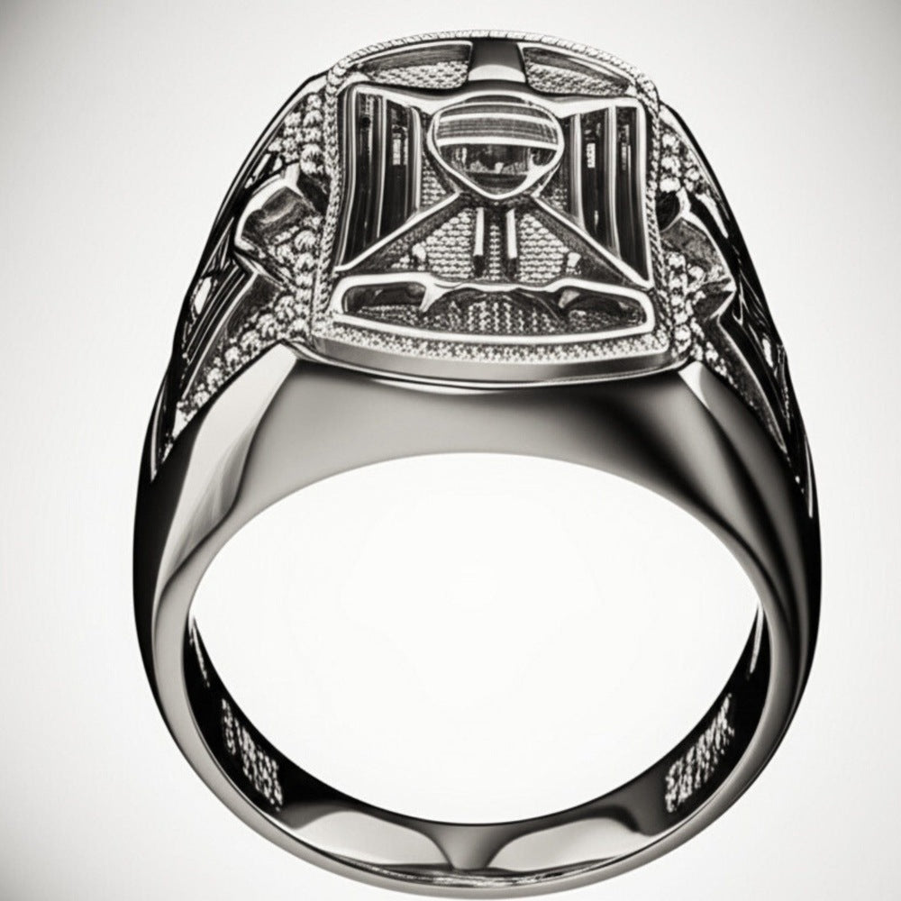 THE MEN THING Rings Royal Series - FALCRON SHIELD RING - Pure Stainless Steel Men’s Steel-Plated Ring – Statement Luxury Jewelry (Size : 19-21-24)
