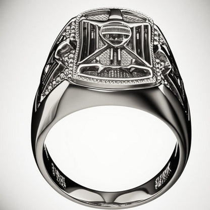 THE MEN THING Rings Royal Series - FALCRON SHIELD RING - Pure Stainless Steel Men’s Steel-Plated Ring – Statement Luxury Jewelry (Size : 19-21-24)