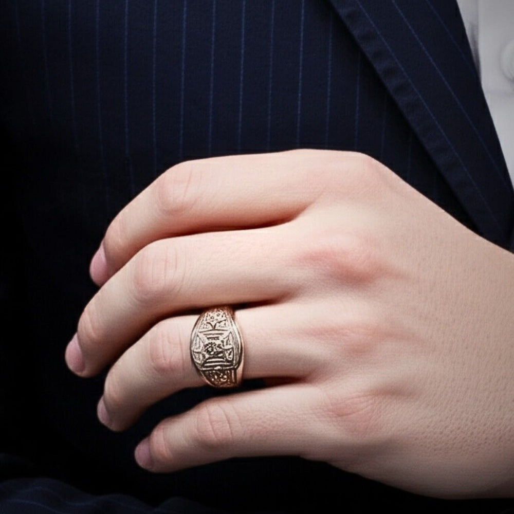 THE MEN THING Rings Royal Series - FALCRON SHIELD RING - Pure Stainless Steel Men’s Steel-Plated Ring – Statement Luxury Jewelry (Size : 19-21-24)